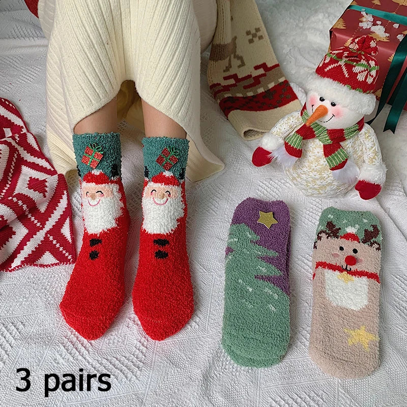 3/5/8/20 pairs of men's and women's Christmas socks, autumn and winter coral fleece casual warm mid tube socks, fashionable SuperFye 3 Pair Color 11 / EU 37-44 SuperFye