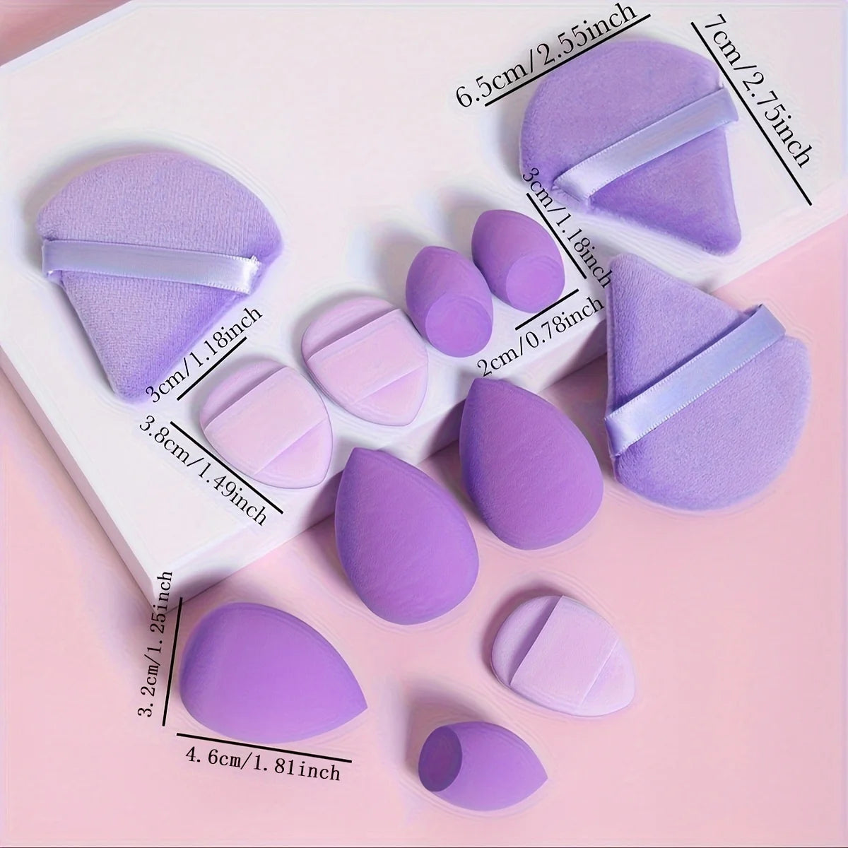 12-Piece All-Purpose Makeup Sponge Set, Made of 3 Loose Powder Puffs, 3 Mini Air Cushion Puffs, 3 Beauty Eggs and 3 Mini Beauty