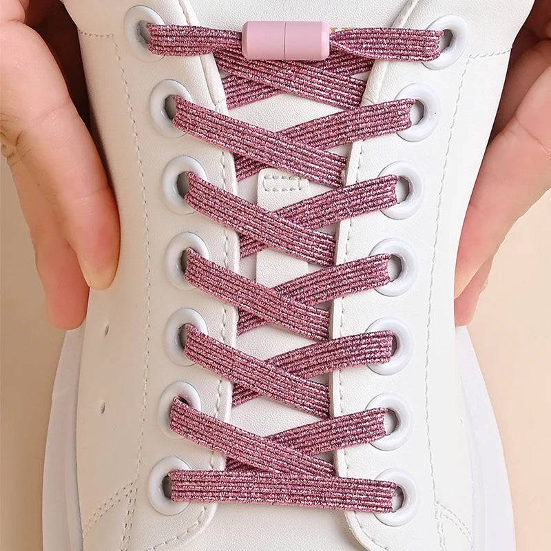 1Pair No Tie Shoe Laces Colorful Buckle Shoelaces Pearl Light Colorful Fashion Without Ties Elastic Laces Sneaker Kids Adult SuperFye pink SuperFye