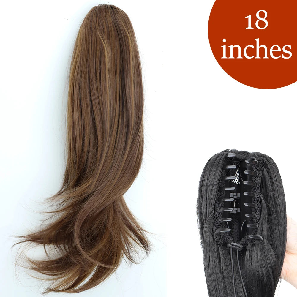 Synthetic Long Straight Claw Clip On Ponytail Hair Extensions 24Inch Heat Resistant Pony Tail Hair piece For Women Daily Party