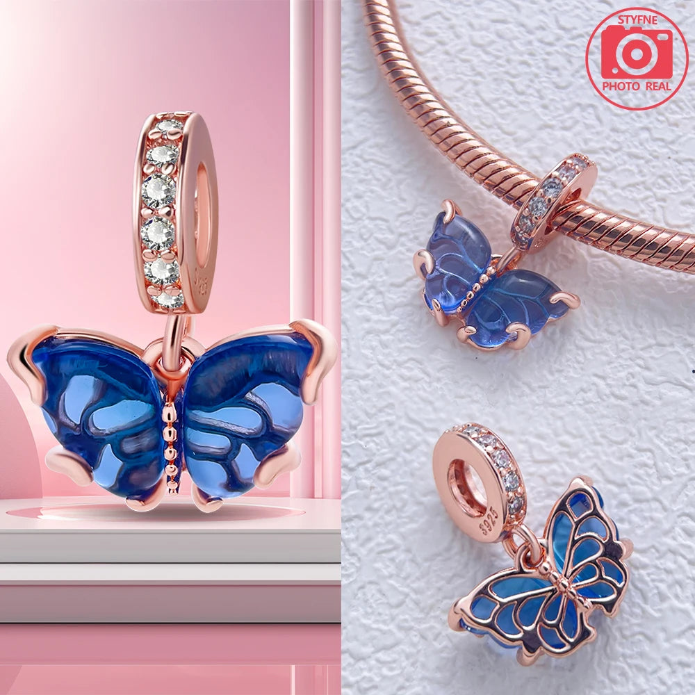 Beautiful 925 Sterling Silver Rose Gold Crown High Heels Flower Starfish Butterfly Charm Pendant Fit Brand Bracelet Jewelry Gift