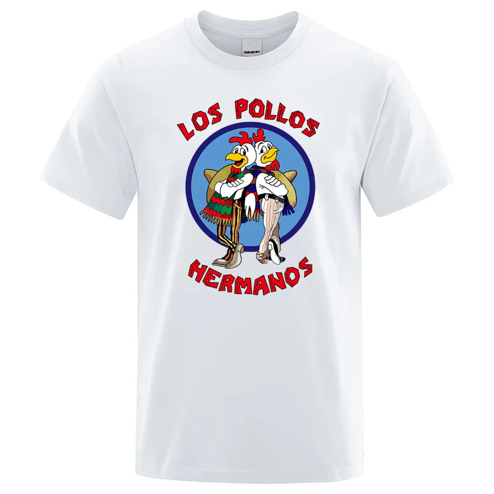 LOS POLLOS Hermanos Funny Printed T-Shirt Men Fashion Casual Short Sleeves Summer Cotton Breathable Tshirt Chicken Brothers Tee SuperFye White / L SuperFye