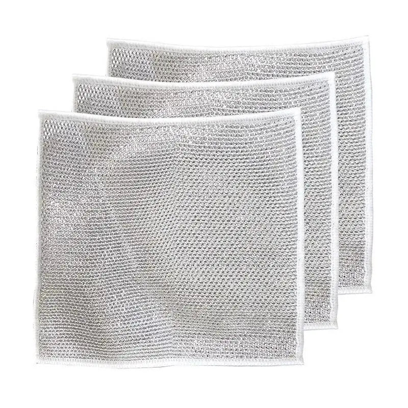 10pcs Magic Dishcloth Silver Wire Cleaning Kitchen Cloth Thickened Microfiber Wash Towel Built-in Sponge Steel Wire Ball Rag SuperFye 10PCs SuperFye